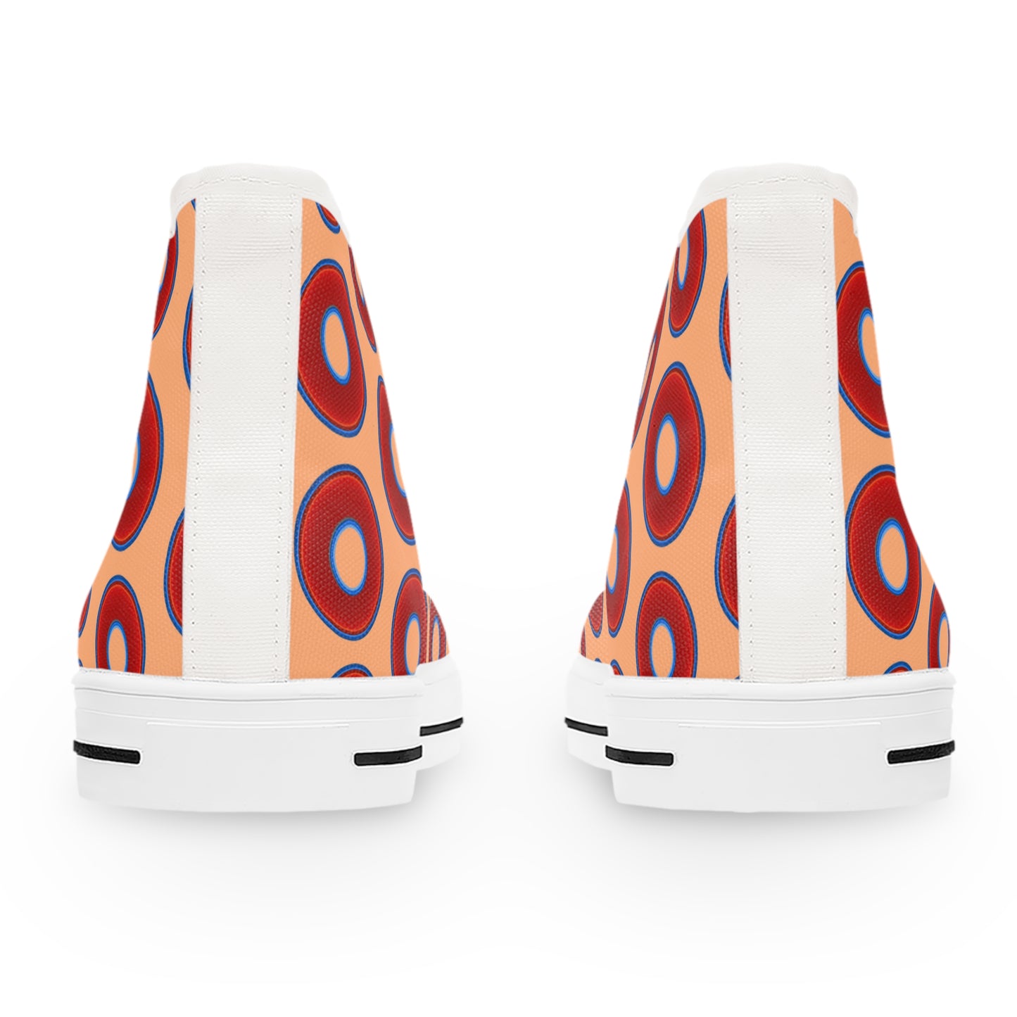 Women's High Top Chuck Taylors - large vivid red donut print w/peach background