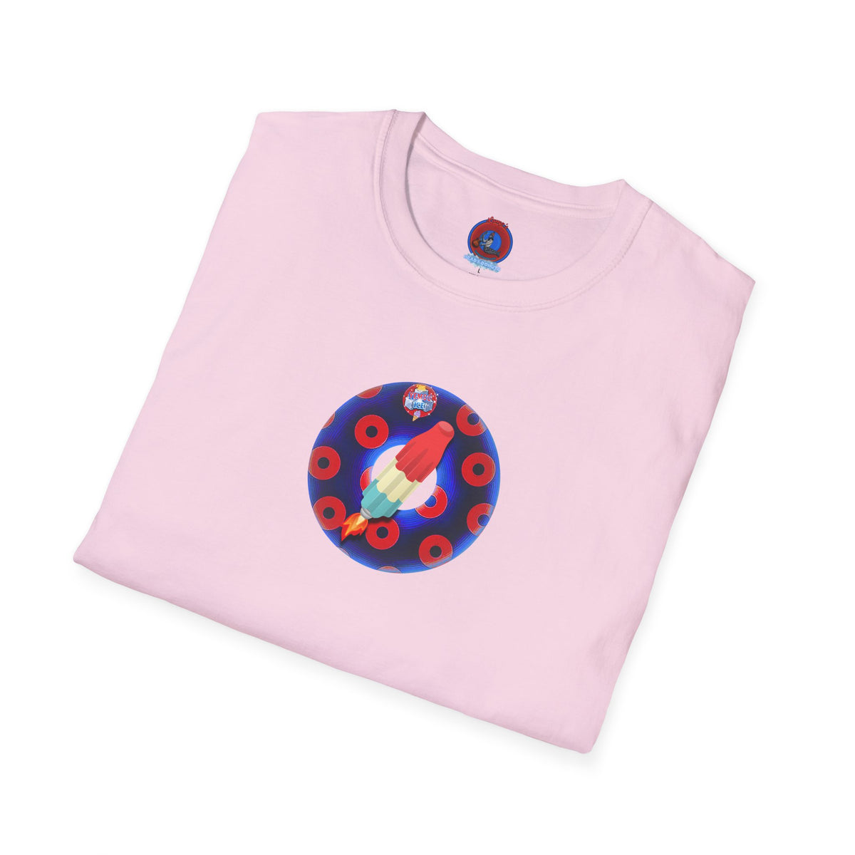 Classic Donut Tee - Unisex Soft-Style - "Blow this Popsicle Stand" - blue/red paradox bomb pop donut - variant 2