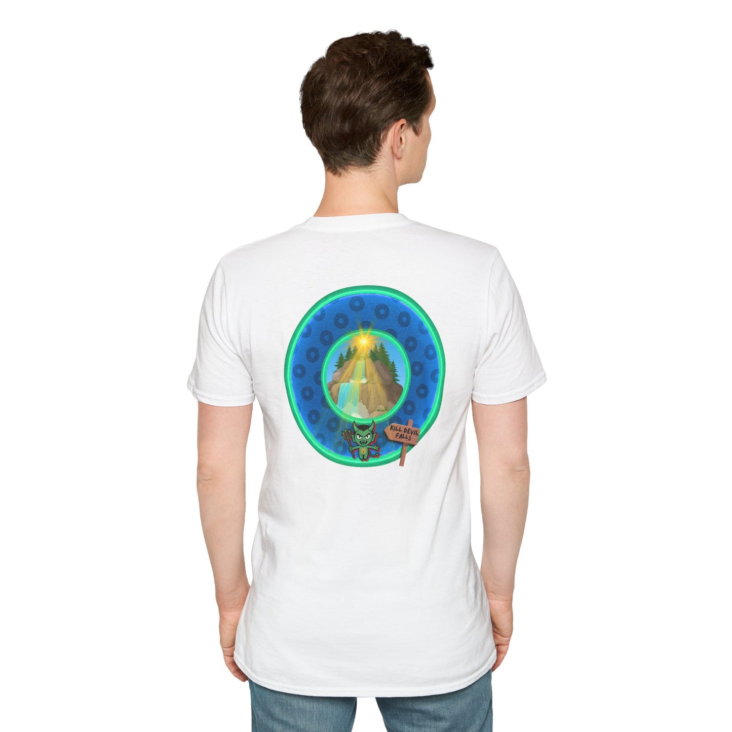 Classic Donut Tee - Unisex Soft-Style - "Devil's Drowning Donuts" - blue/green paradox donut