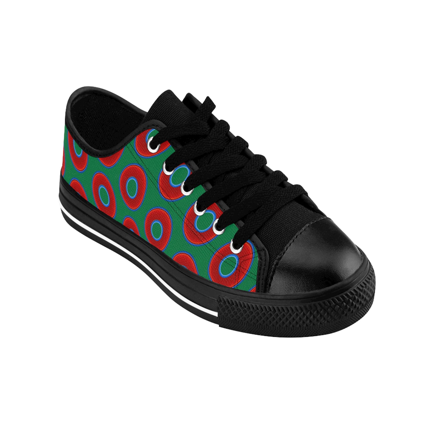 Men's Cushiony Convectors - Low Top - large red vivid donut print w/green background