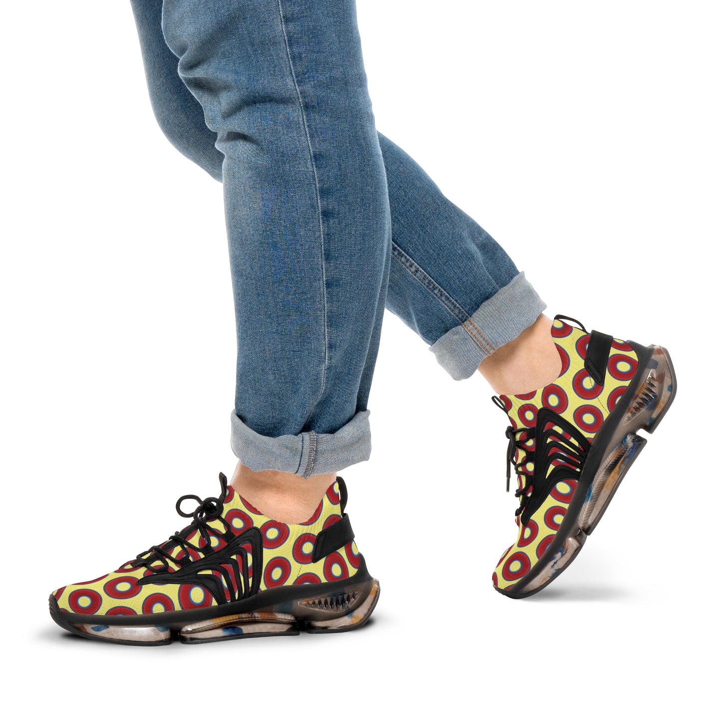 Donut Kicks - red vivid donut print w/yellow background
