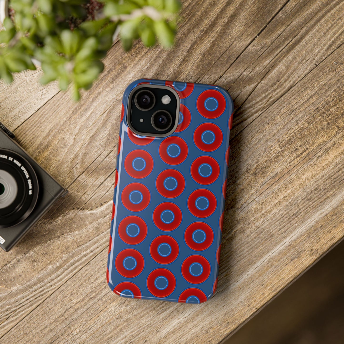 Magnetic Tough Donut Case - red vivid donut print w/light navy blue background