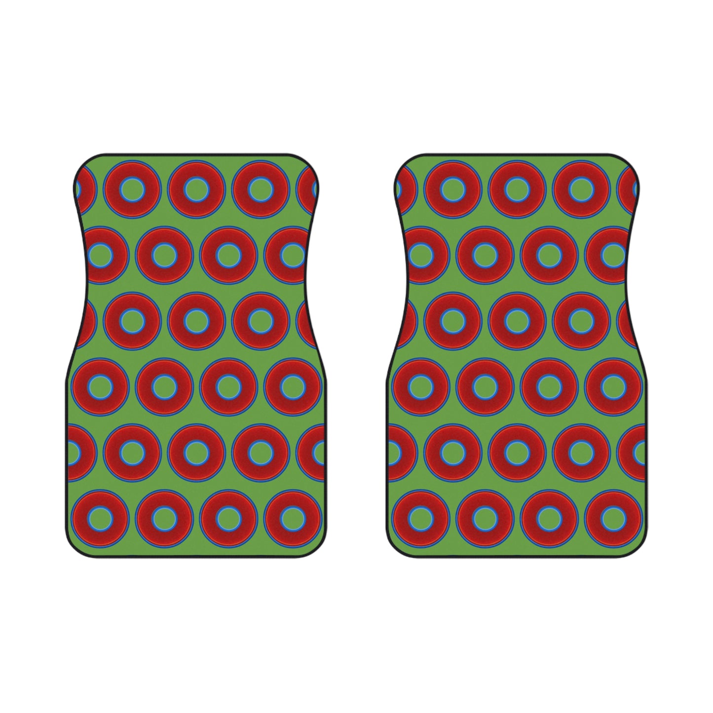 Contacted Car Mats - Set of 2/Front - vivid donut print w/light green background
