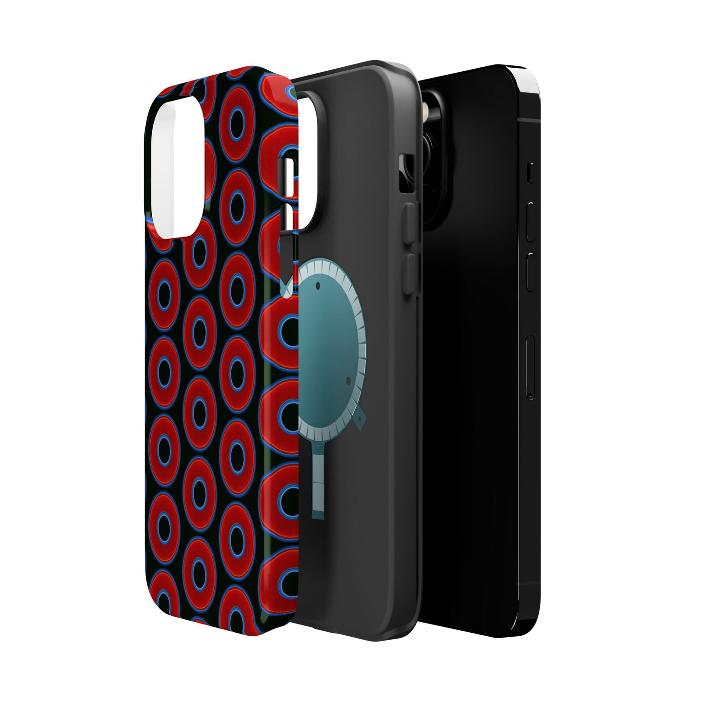 Magnetic Tough Donut Case - red vivid donut print w/midnight green background