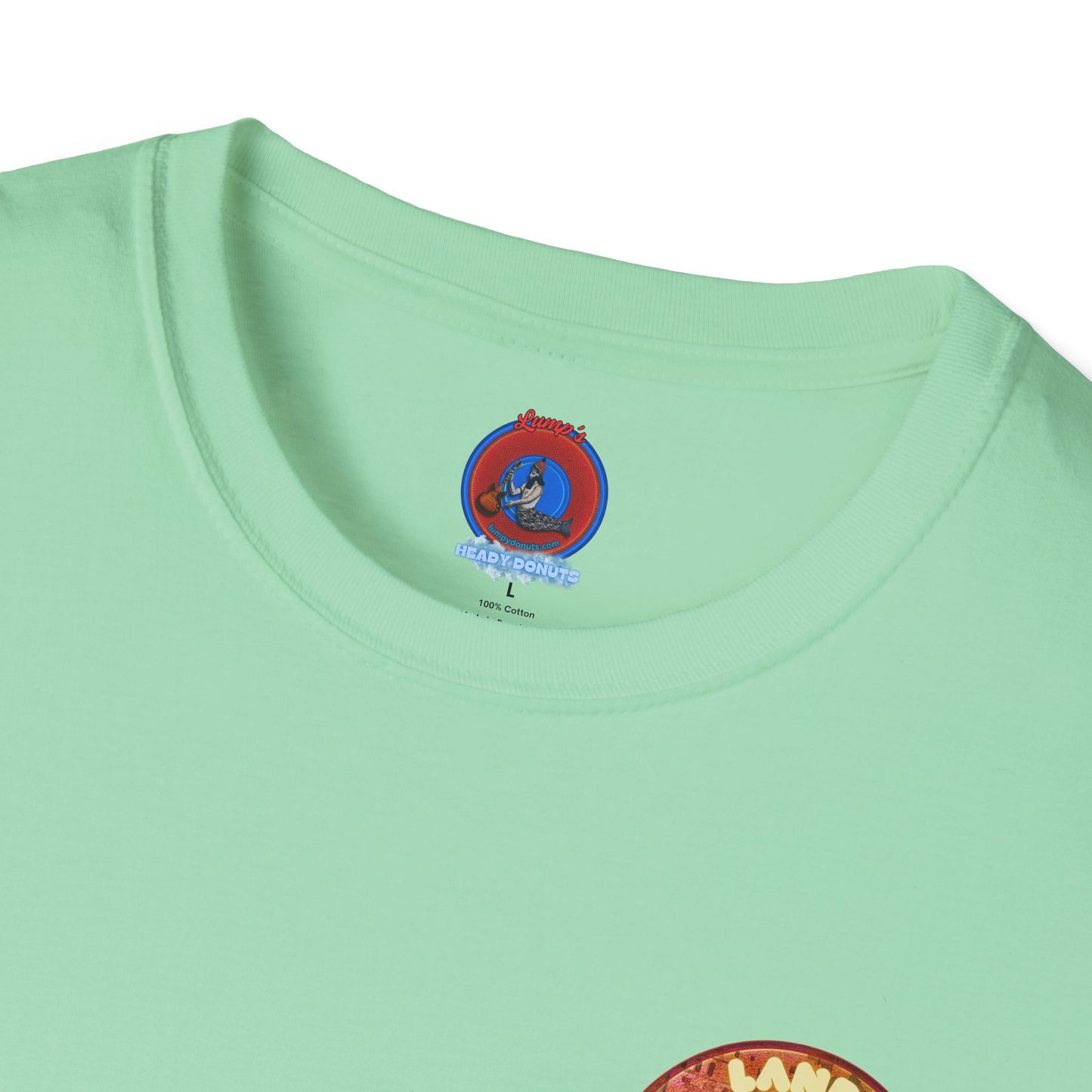 Classic Donut Tee - Unisex Soft-Style - "Donut made with Reforming Dough" - magenta/green donut