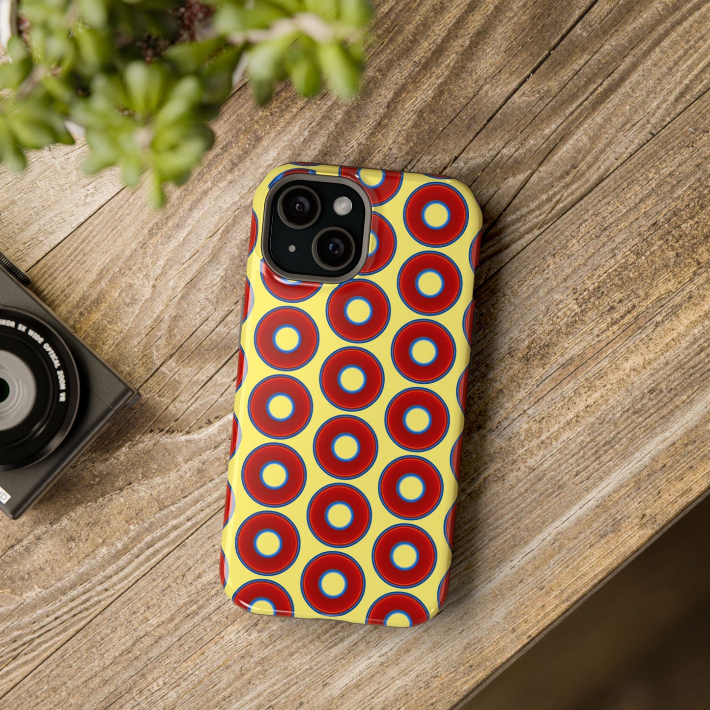 Magnetic Tough Donut Case - red vivid donut print w/yellow background