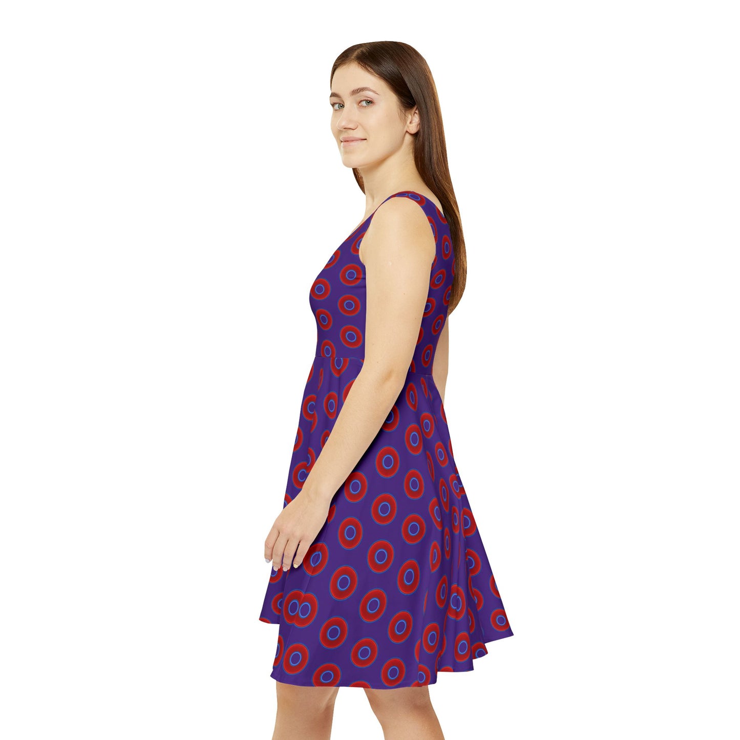 Women's Skater Donut Dress - vivid red donut print w/purple background