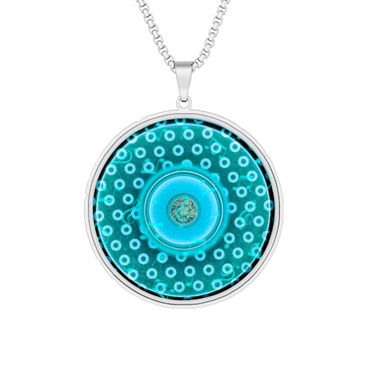 Lump's Heady Donut Necklace - 1" x 1" Stainless Steel Pendant - "A Donut I Heard the Ocean Make" - dark teal/light teal electric paradox donut