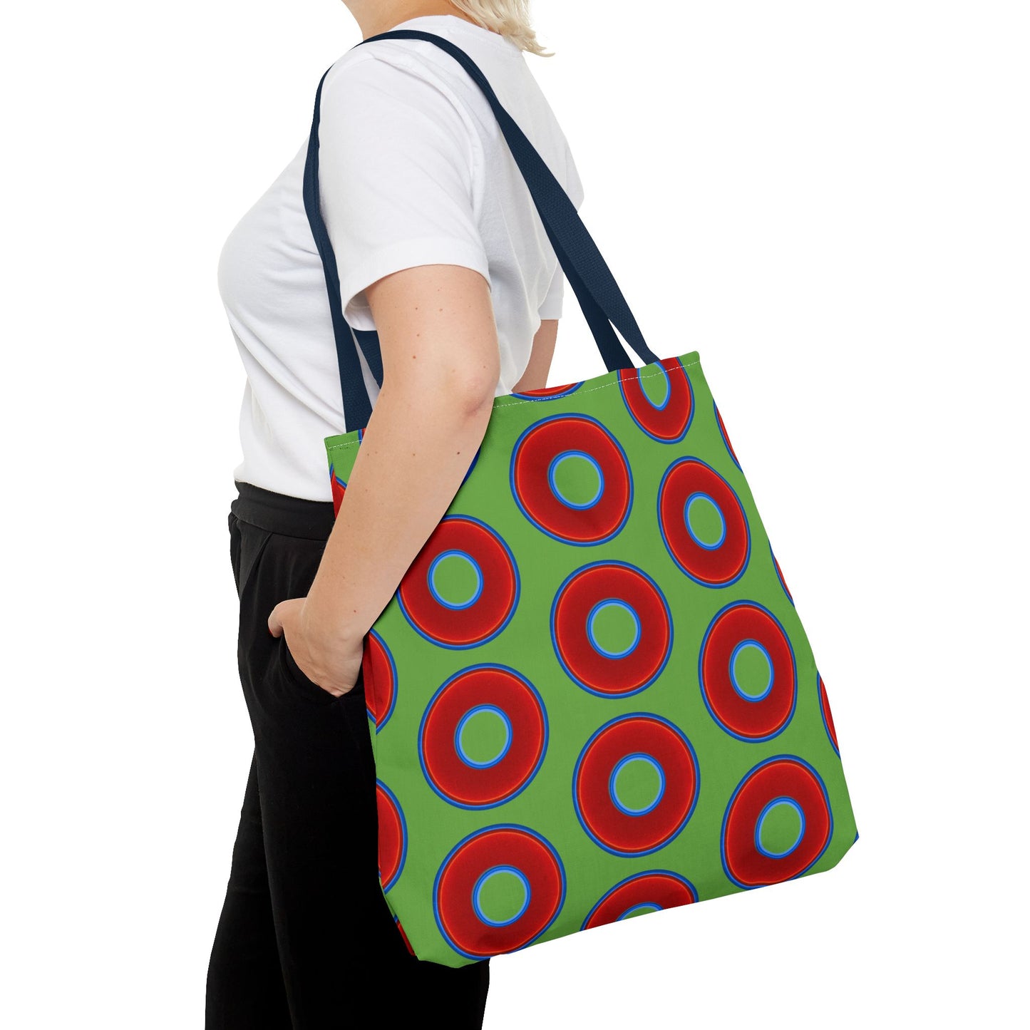 Lumpy Beach/Tote Bag - red vivid donuts w/light green background