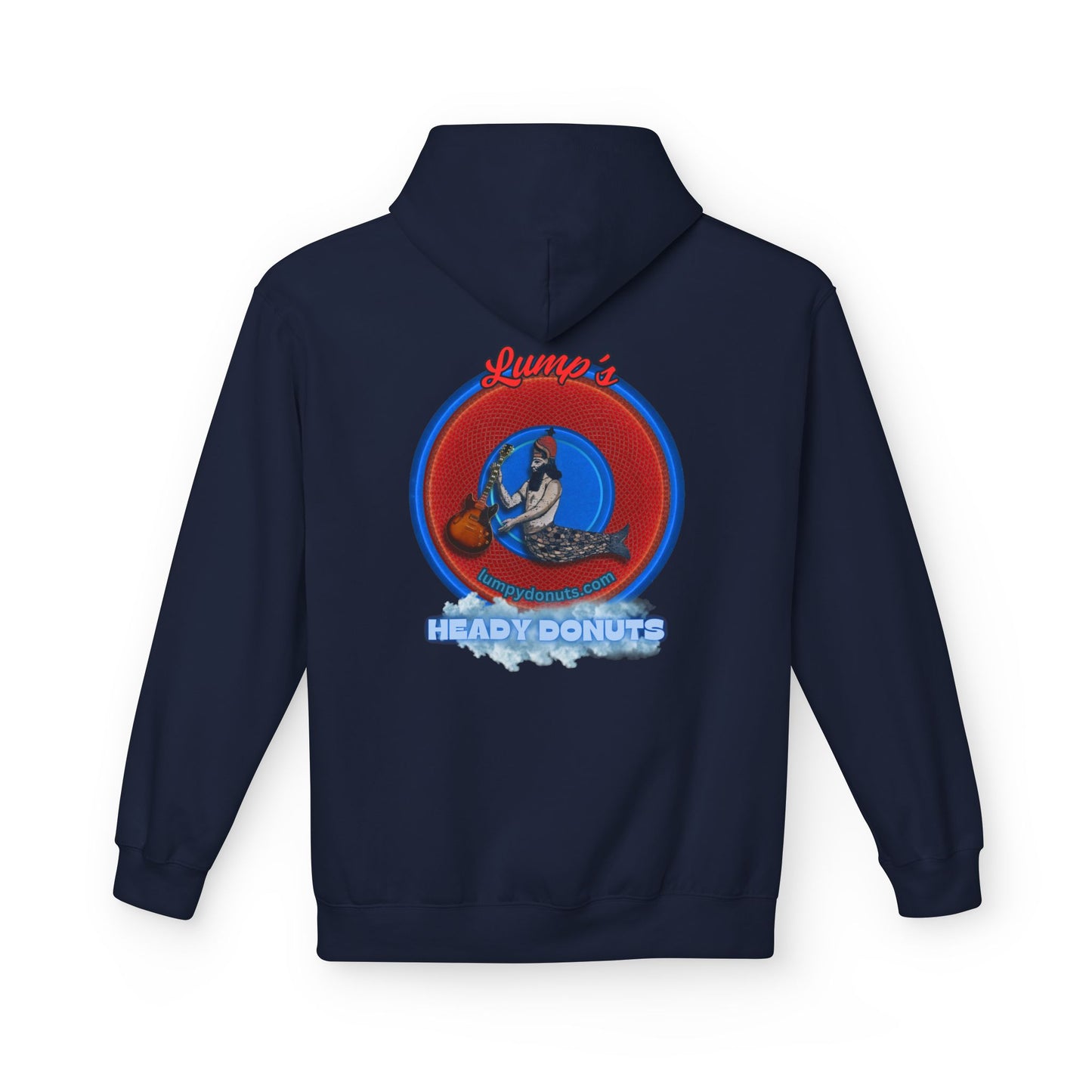Unisex Fleece Hoodie - [Midweight Soft-style] - "Lump's Heady Logo" - w/rustic red donuts