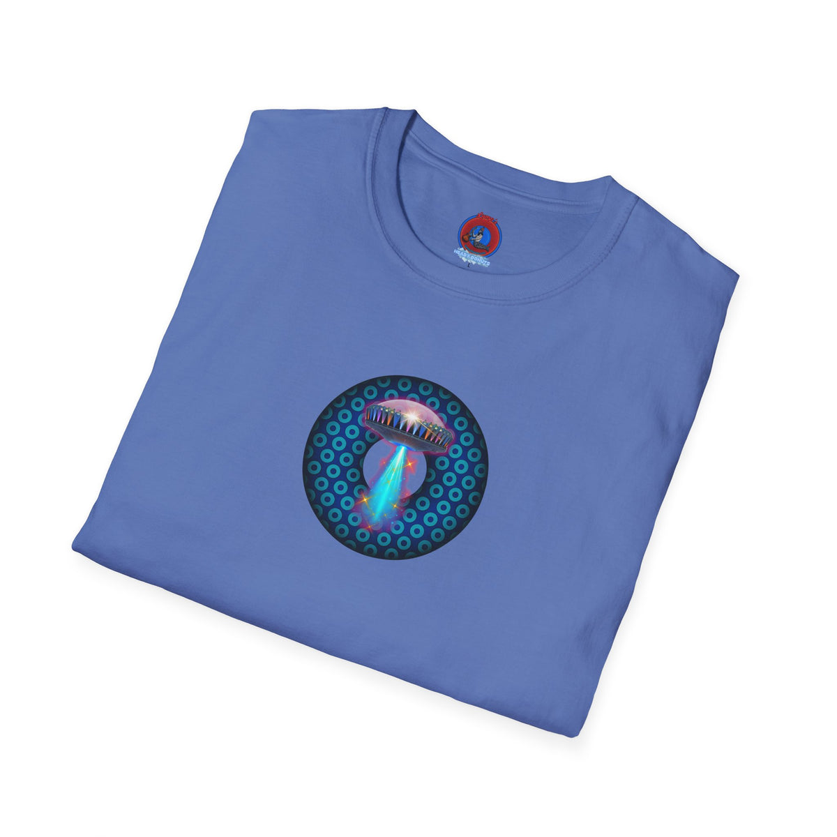 Classic Donut Tee - Unisex Soft-Style - "Donuts now Served on the Mothership" - series 1.0  - variant 3  - blue/light blue donut