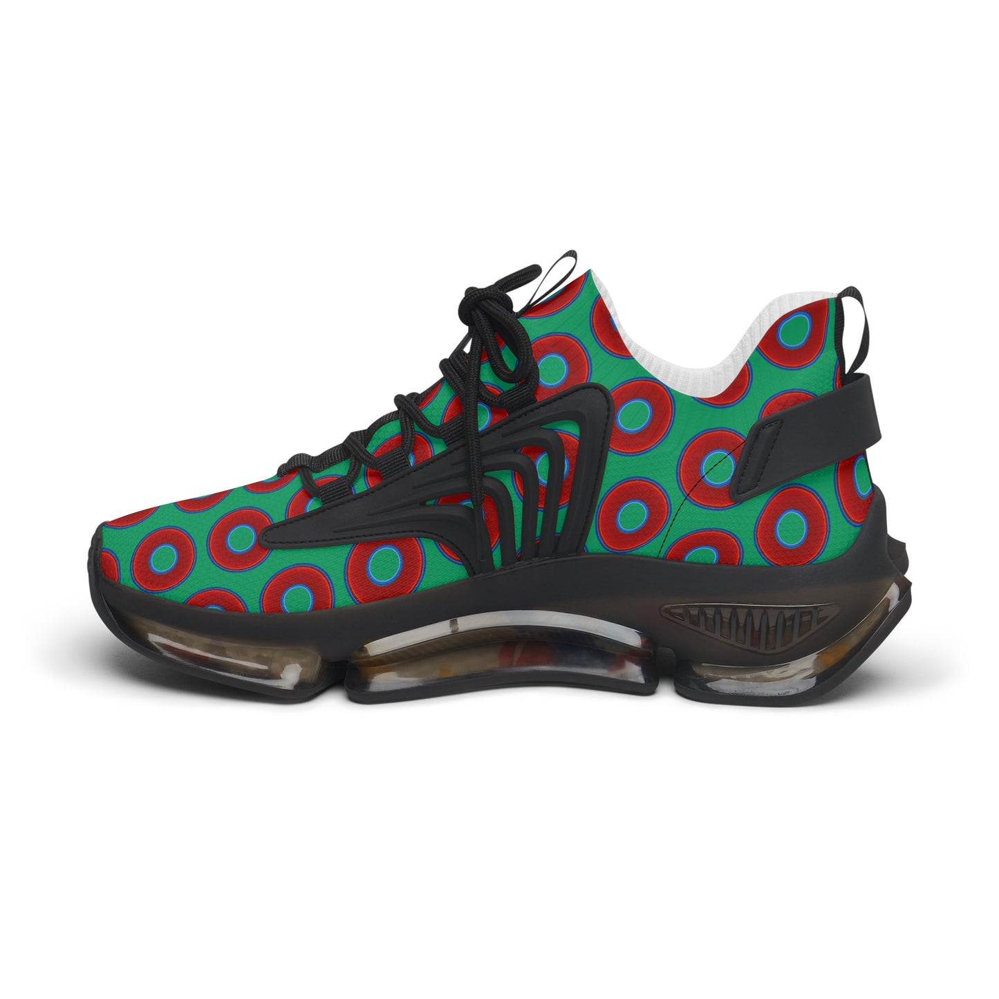 Women's Donut Kicks - red vivid donut print w/jade green background