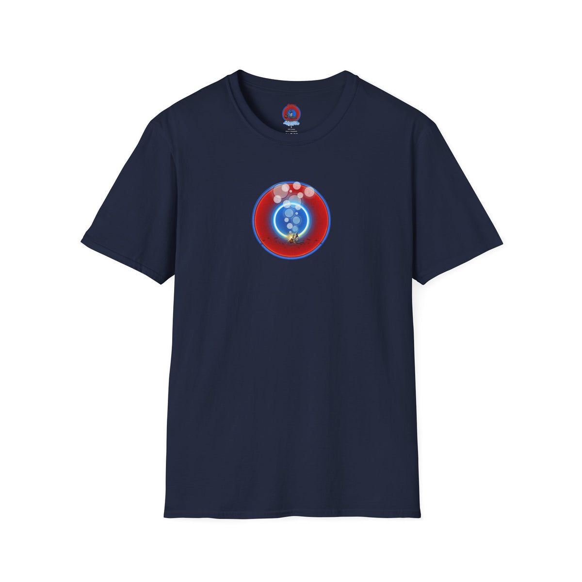 Classic Donut Tee - Unisex Soft-Style - "The Night's Incredibly Long Donut" - vivid red/blue donut