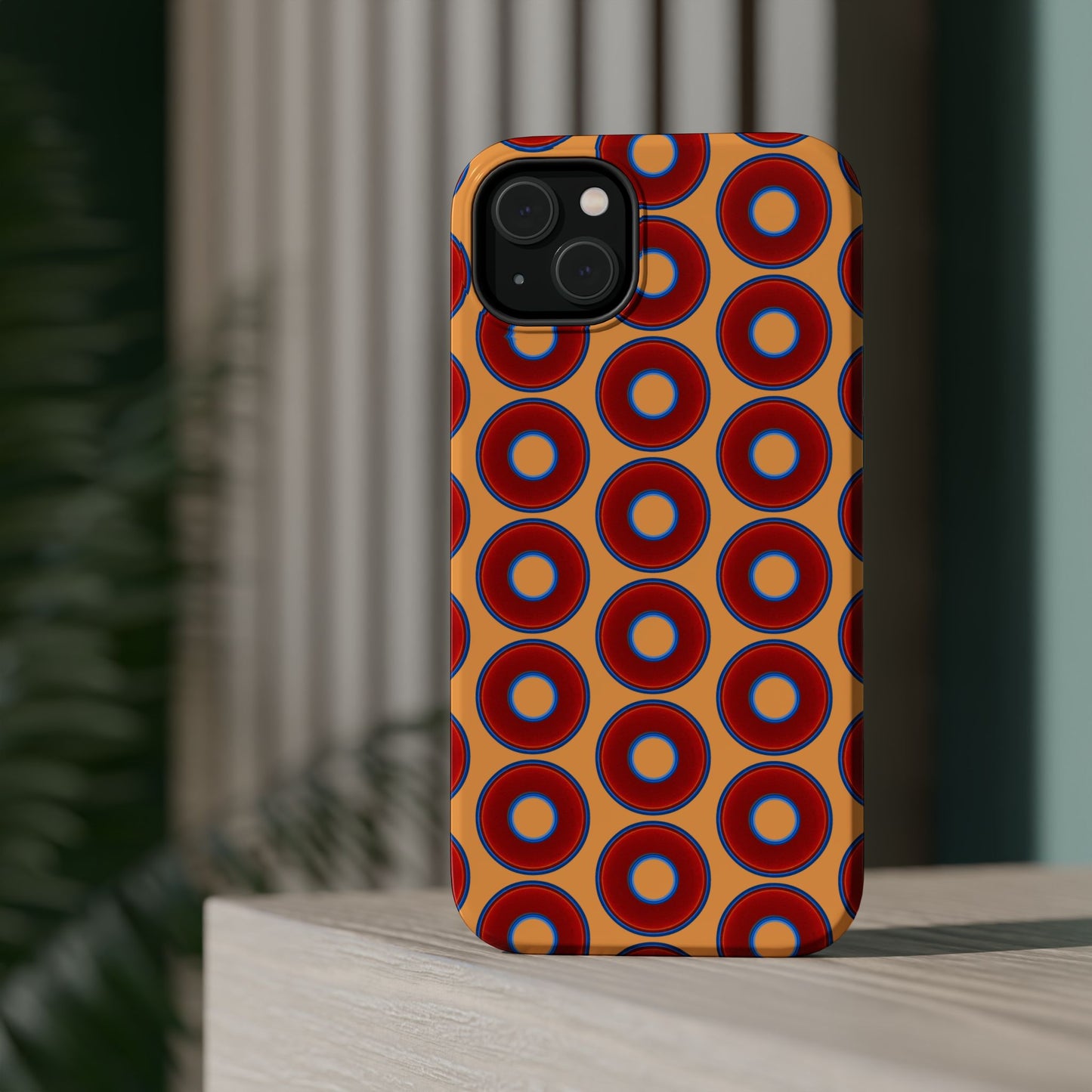 Magnetic Tough Donut Case - red vivid donut print w/creamsicle orange background
