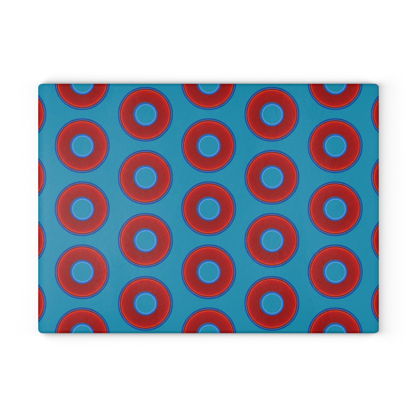 My Friend's Cutting Board - vivid red donuts w/aquamarine blue background