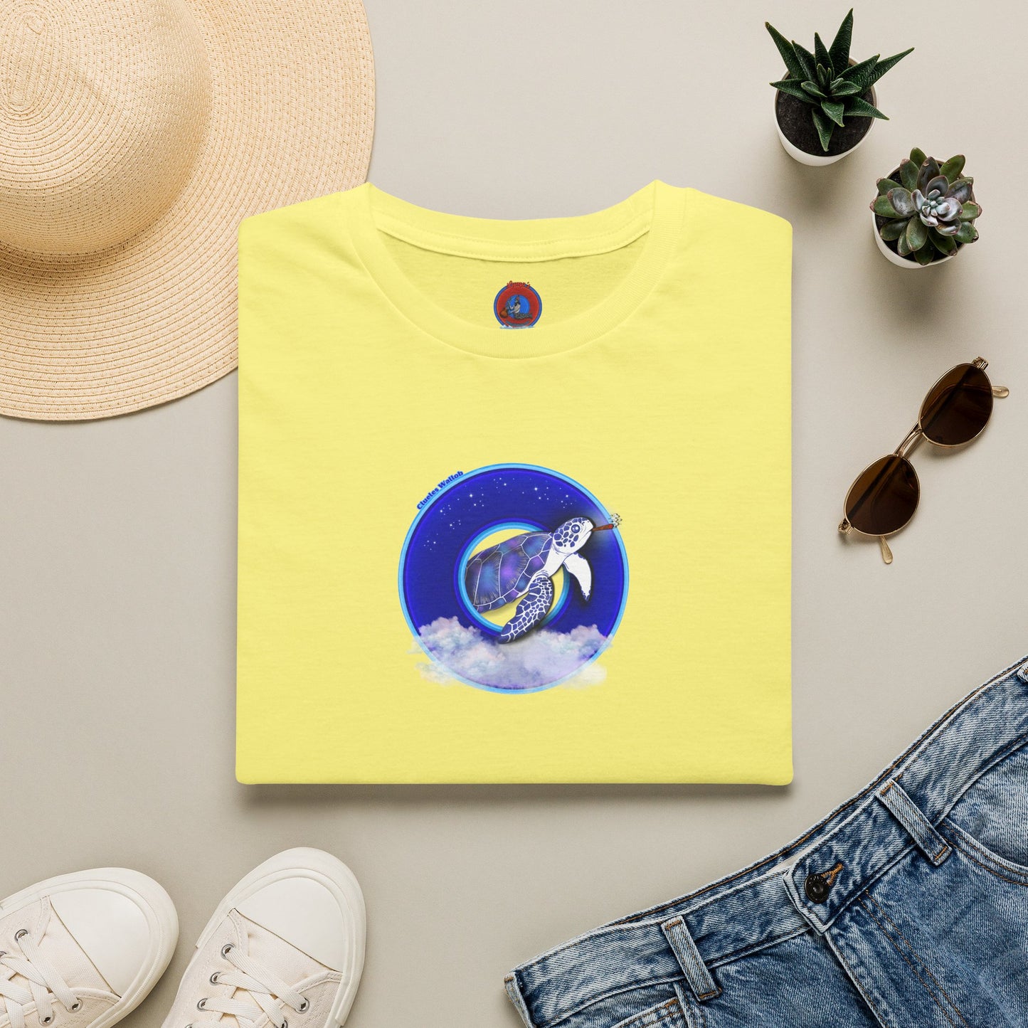 Classic Donut Tee - Unisex Soft-Style - "Clueless Wallob's Donuts" - vivid blue sky donut