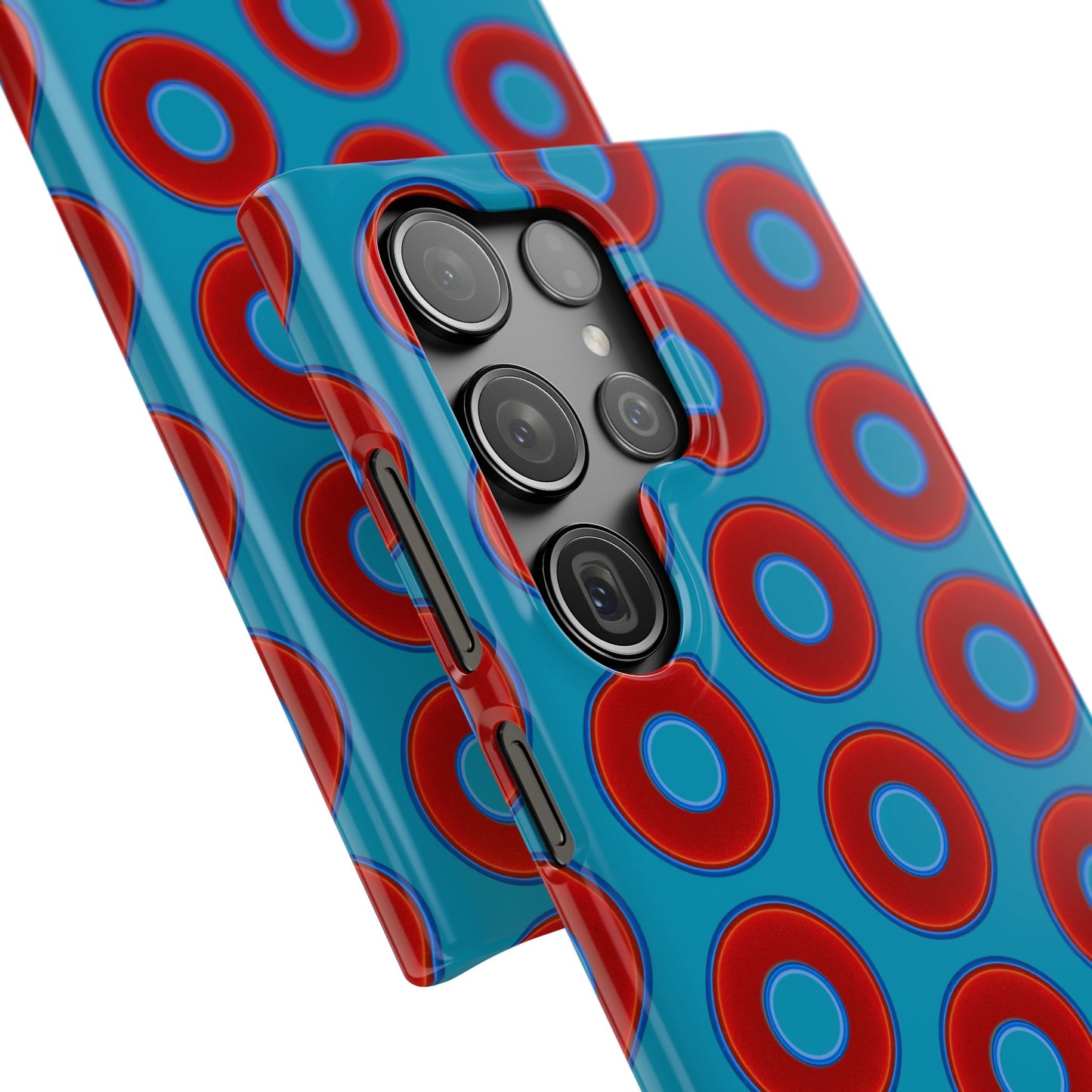 Lumpy Donut Snap Case - red vivid donut print w/aquamarine blue background