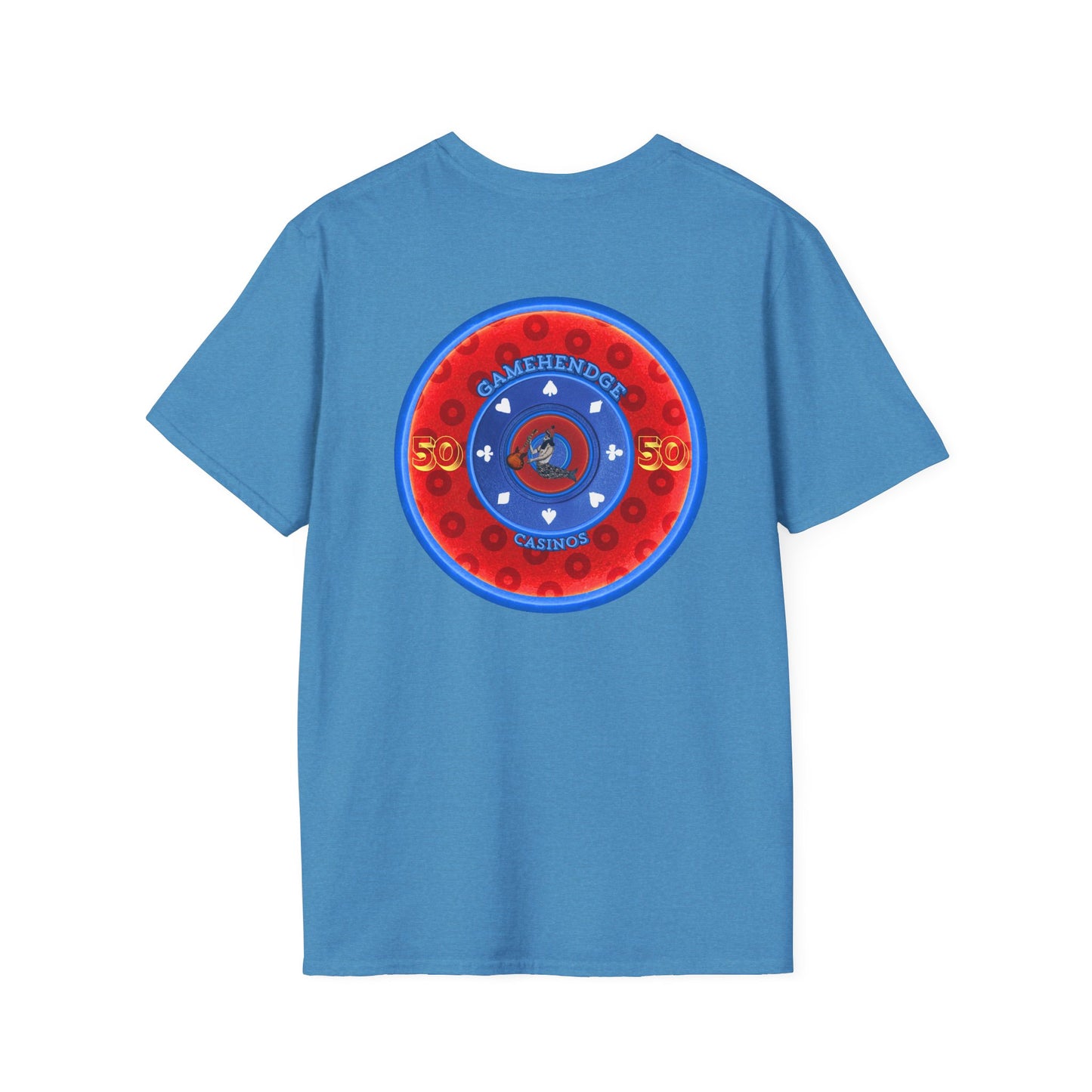 Classic Donut Tee - Unisex Soft-Style - "Phishy Chips" - vivid red/blue widemouthed paradox donut