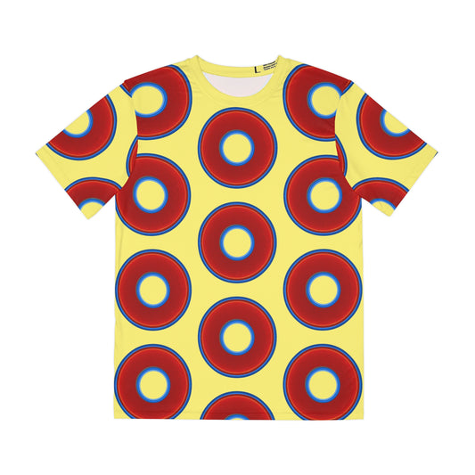 Multi-Beastie Giant Donut AOP Polyester Tee - red vivid donut print w/yellow background