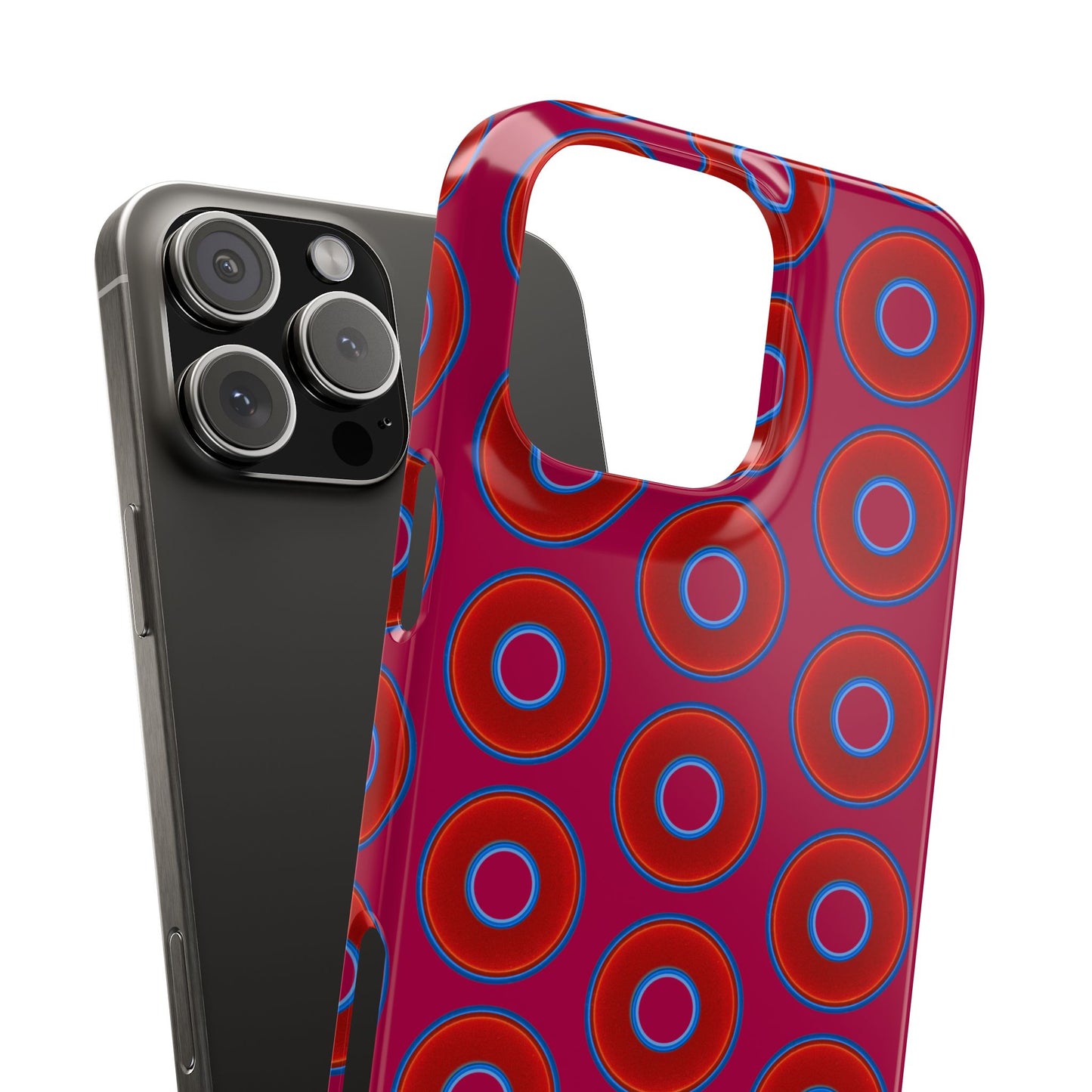 Lumpy Donut Snap Case - red vivid donut print w/dark magenta background