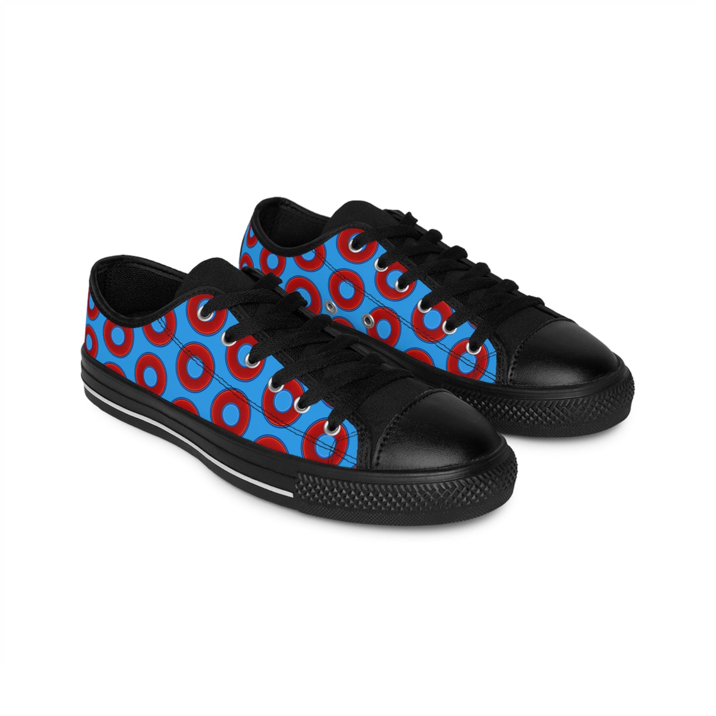 Men's Cushiony Convectors - Low Top - large red vivid donut print w/sky royal blue background