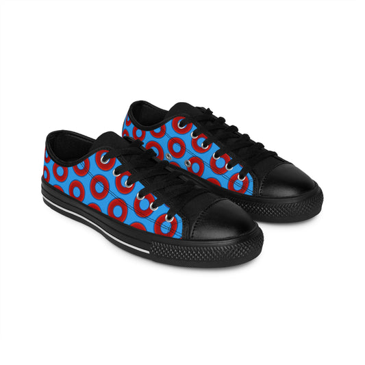 Men's Cushiony Convectors - Low Top - large red vivid donut print w/sky royal blue background