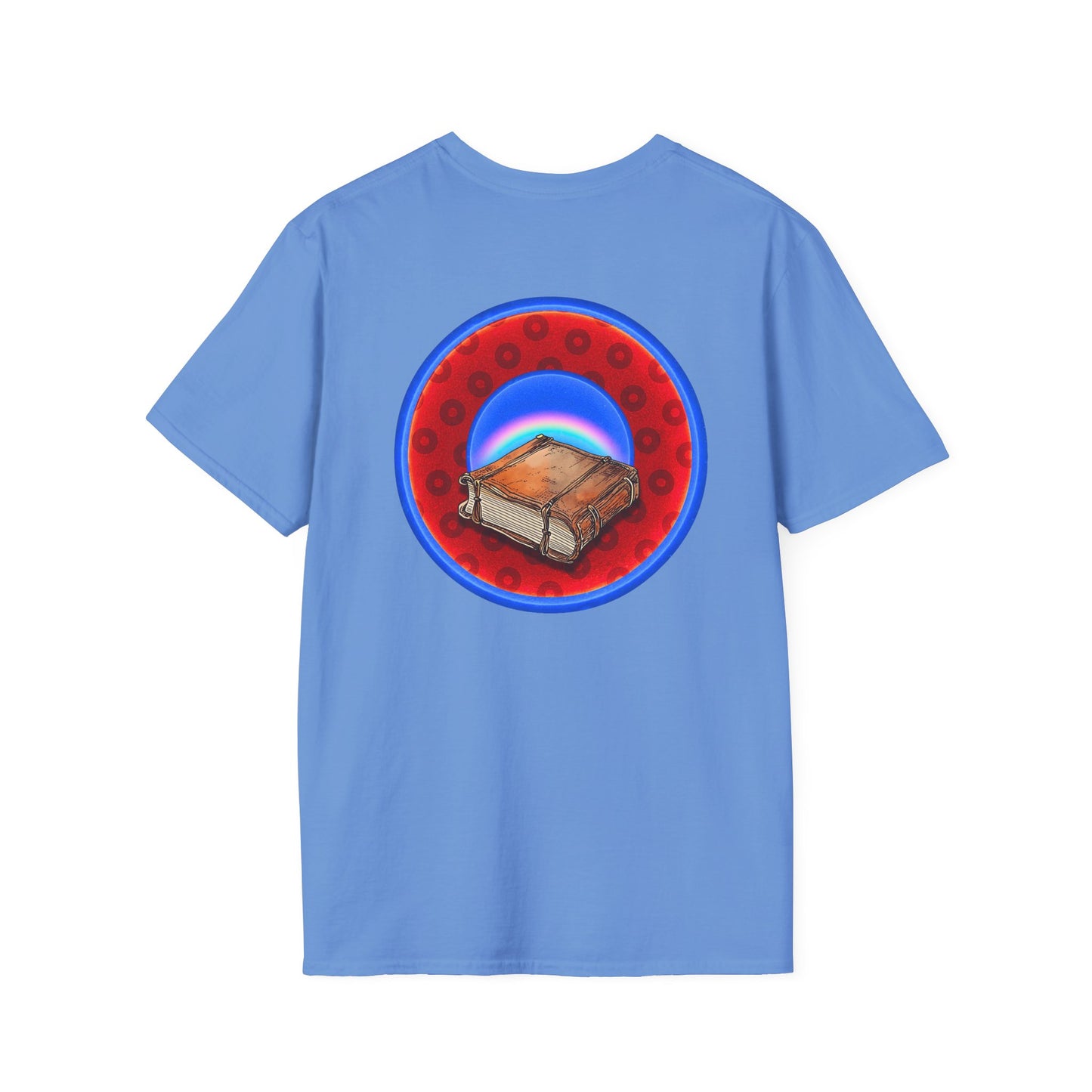 Classic Donut Tee - Unisex Soft-Style - "Read the F'ing Donut Book" - paradoxical widemouthed red/blue donut - variant 2