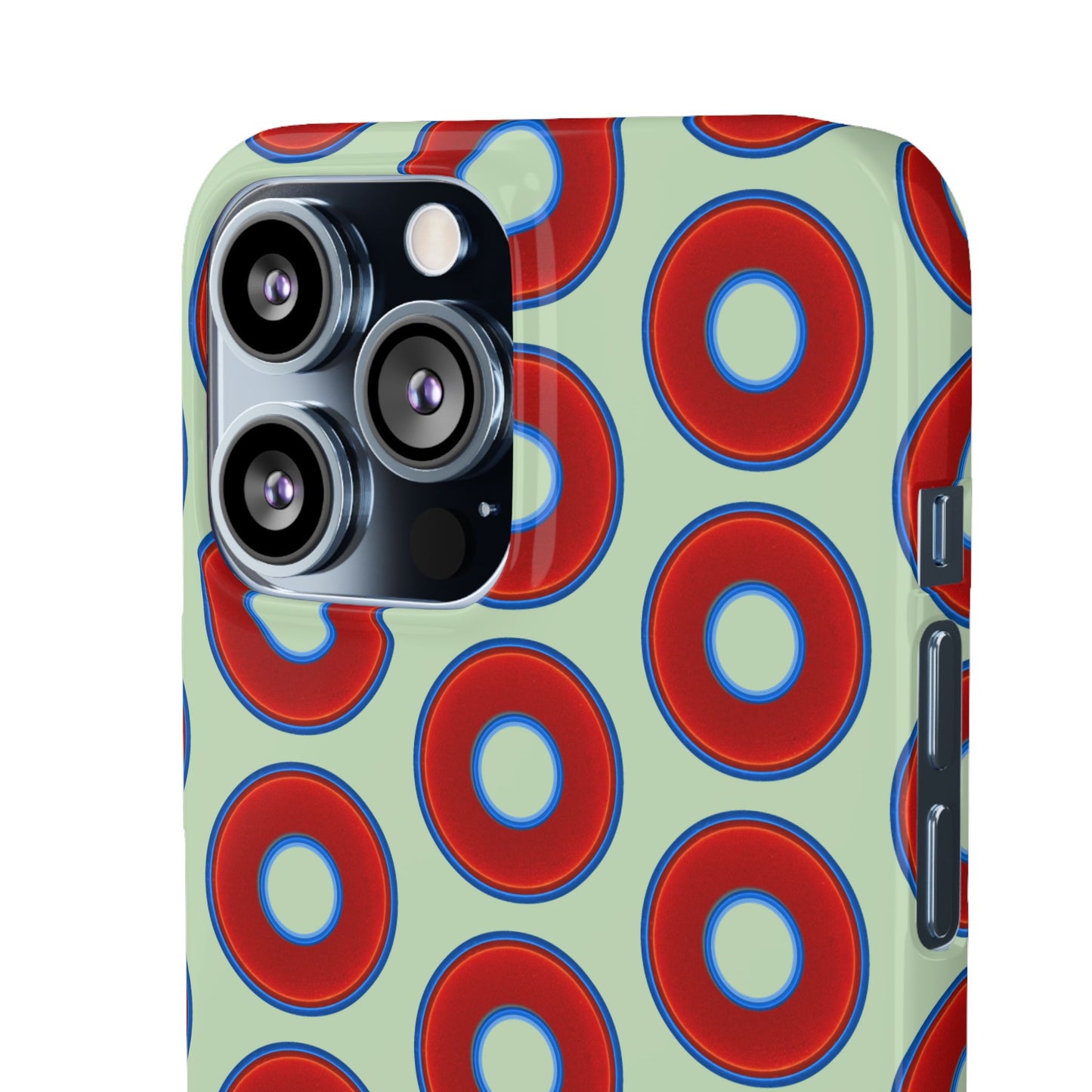 Lumpy Donut Snap Case - red vivid donut print w/seafoam green background
