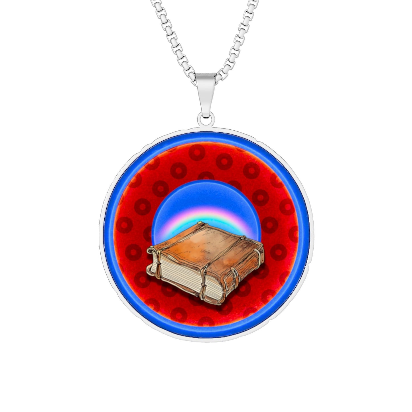 Lump's Heady Donut Necklace - 1" x 1" Stainless Steel Pendant - "Helping Phriendly Donut" - red/blue widemouthed paradox donut  - variant 1
