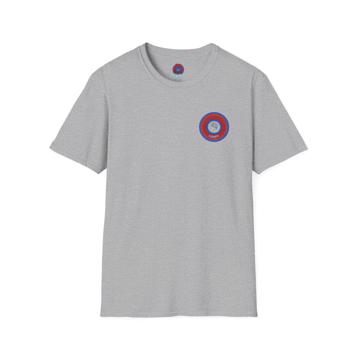 Classic Donut Tee - Unisex Soft-Style - "The Lumpy Donut" - variant 1 - red/blue donut