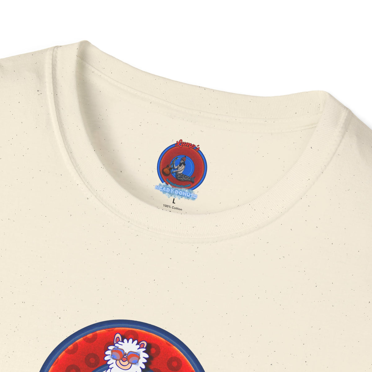 Classic Donut Tee - Unisex Soft-Style - "Medium Paced Llama Donut" - red/blue widemouthed paradox donut