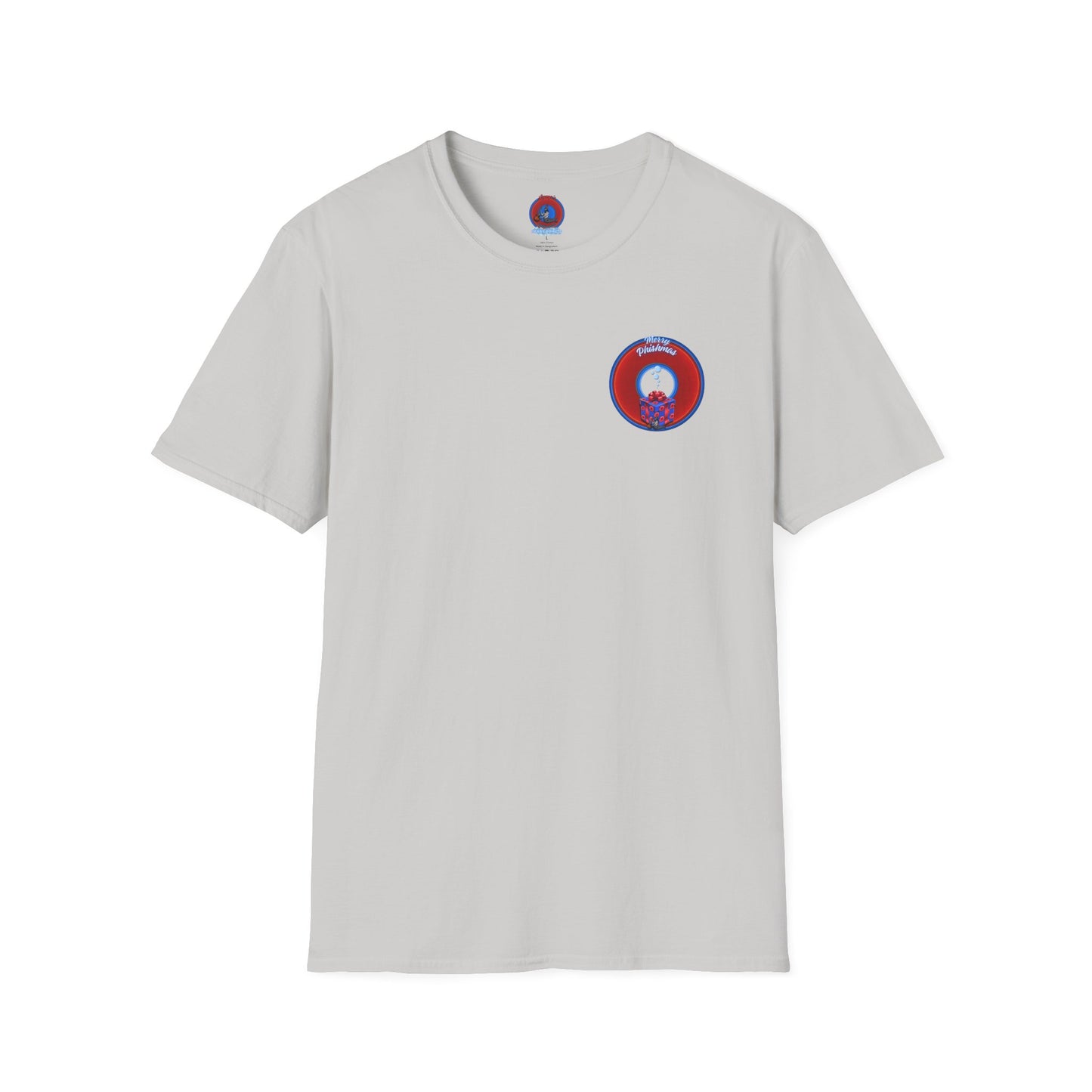 Classic Donut Tee - Unisex Soft-Style - "Phishmas Caroler's Tee " - vivid red/blue donut - variant 2