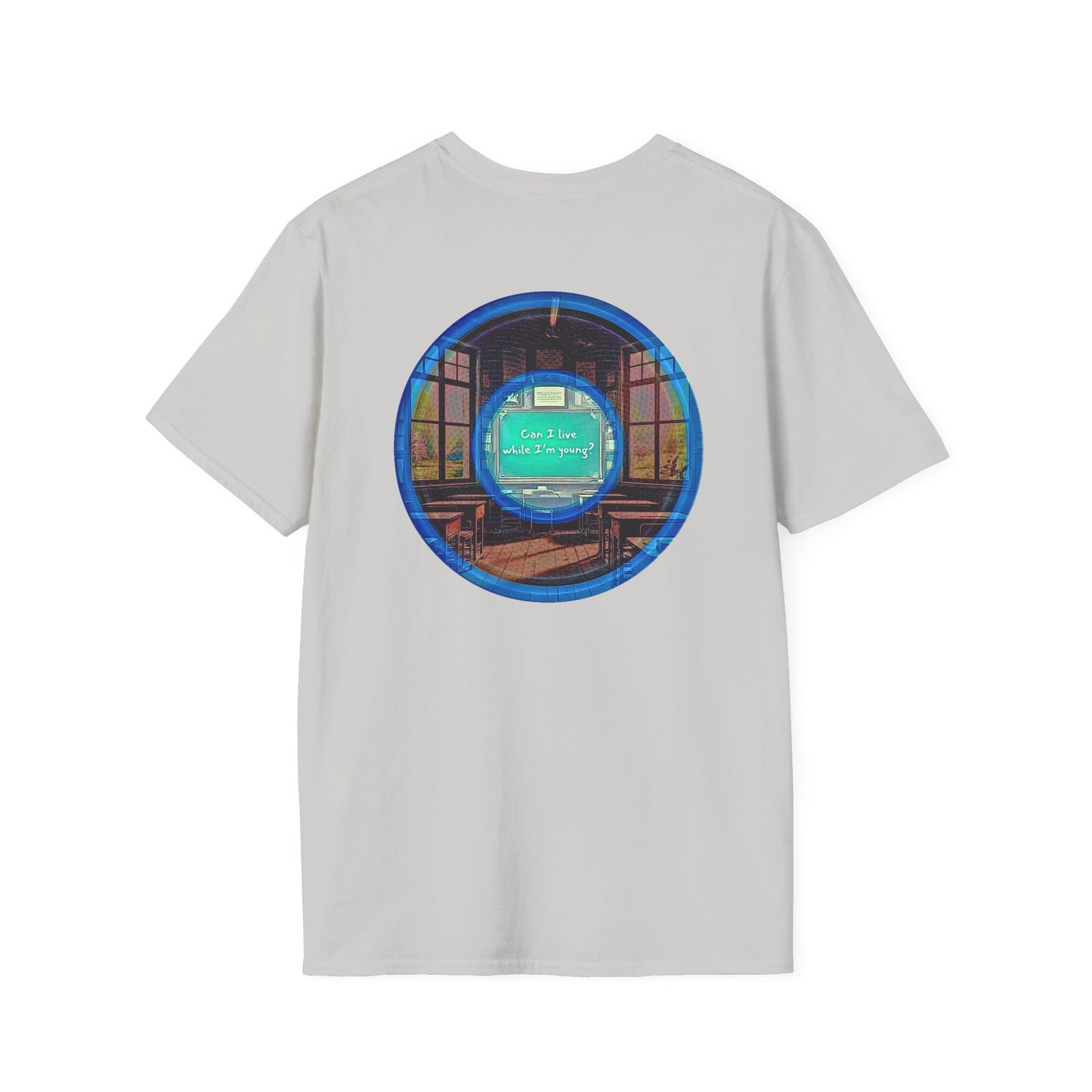 Classic Donut Tee - Unisex Soft-Style - "The Torturous Chalk Dust Donut  " - blue/red picture donut