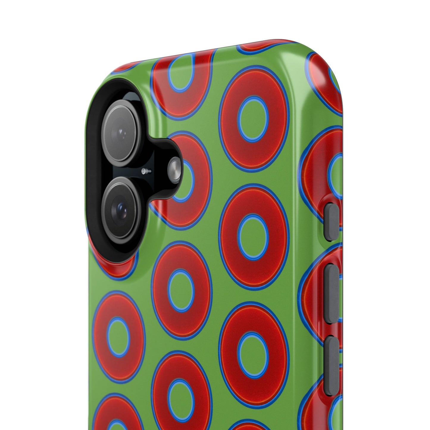 Impact-Resistant Lumpy Donut Case - red vivid donut print w/light green background