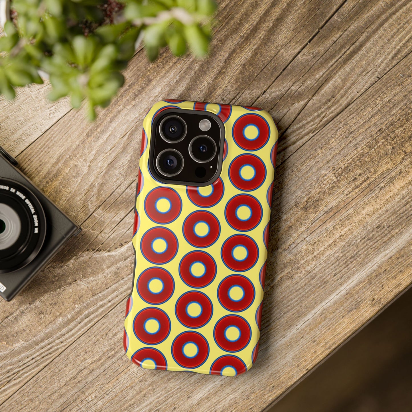 Magnetic Tough Donut Case - red vivid donut print w/yellow background