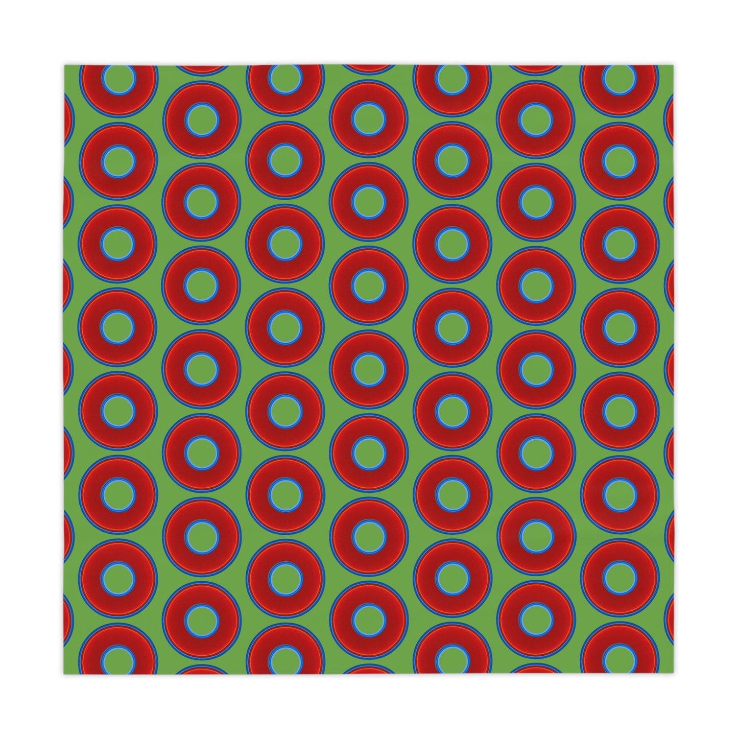 Lumpy Tablecloth - 55.1" x 55.1" - vivid red donuts w/light green background