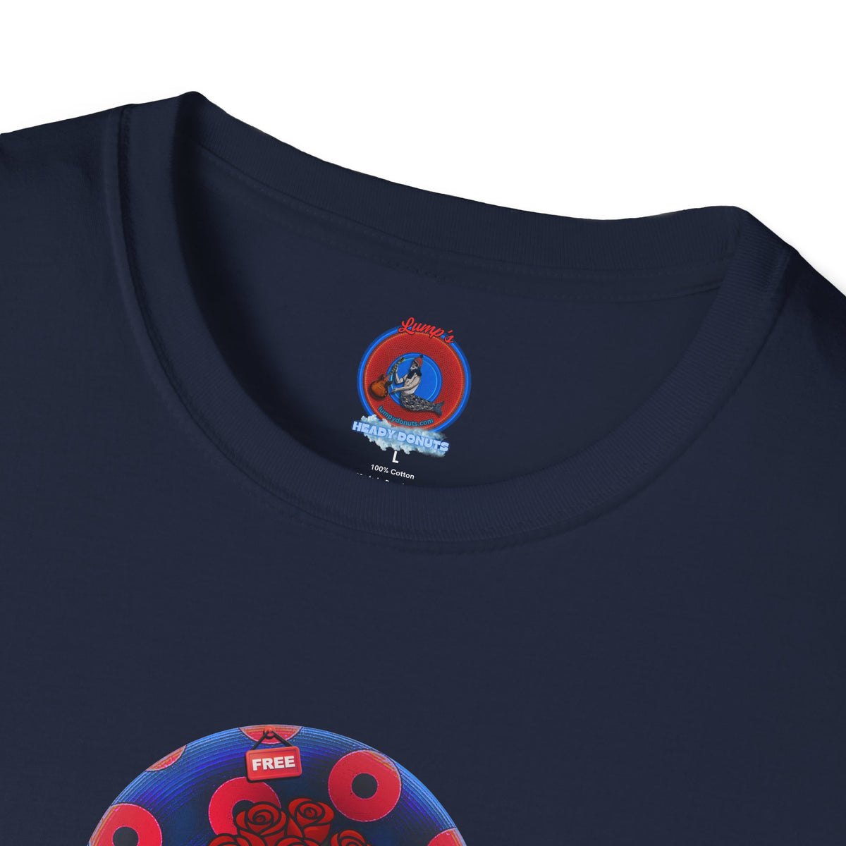 Classic Donut Tee - Unisex Soft-Style - "Donuts of Phreedom" - red/blue paradoxical blimpy donut