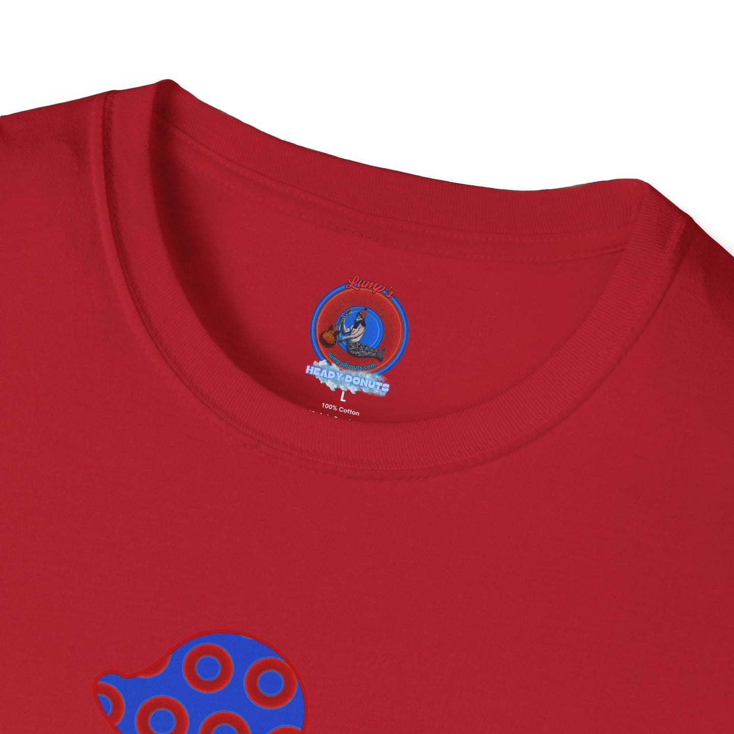 Classic Donut Tee - Unisex Soft-Style - "Rubber Ducky Bath Time Donut" - vivid red/blue donut pattern - variant 3