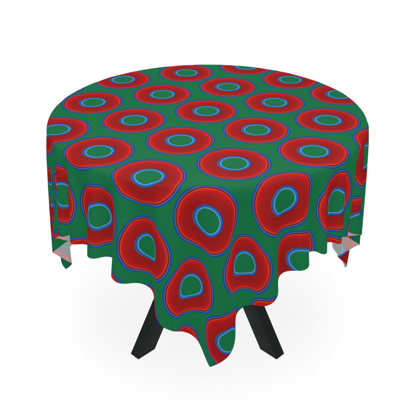 Lumpy Tablecloth - 55.1" x 55.1" - vivid red donuts w/green background