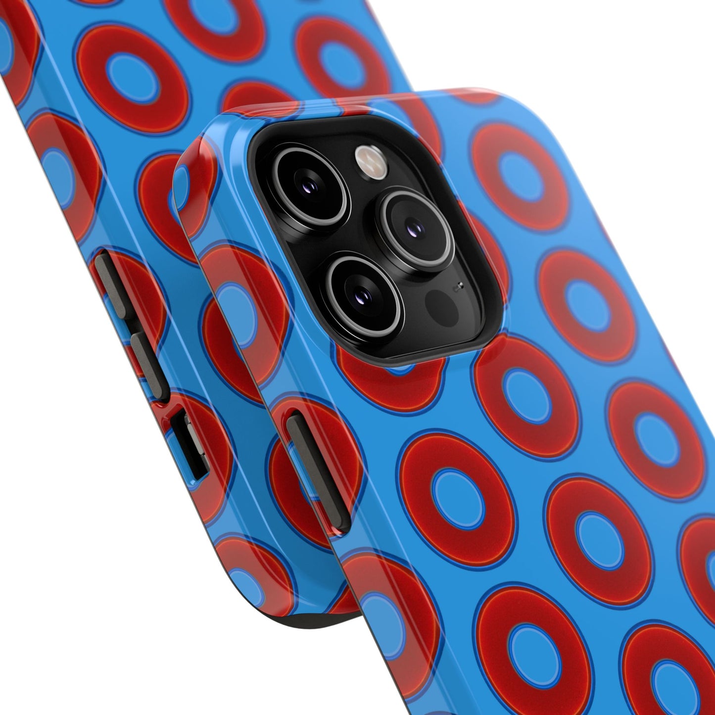Impact-Resistant Lumpy Donut Case - red vivid donut print w/sky royal blue background