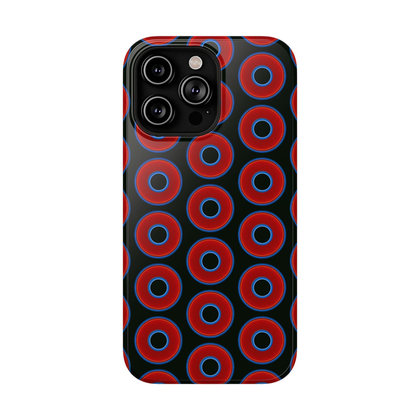 Impact-Resistant Lumpy Donut Case - red vivid donut print w/midnight moss background