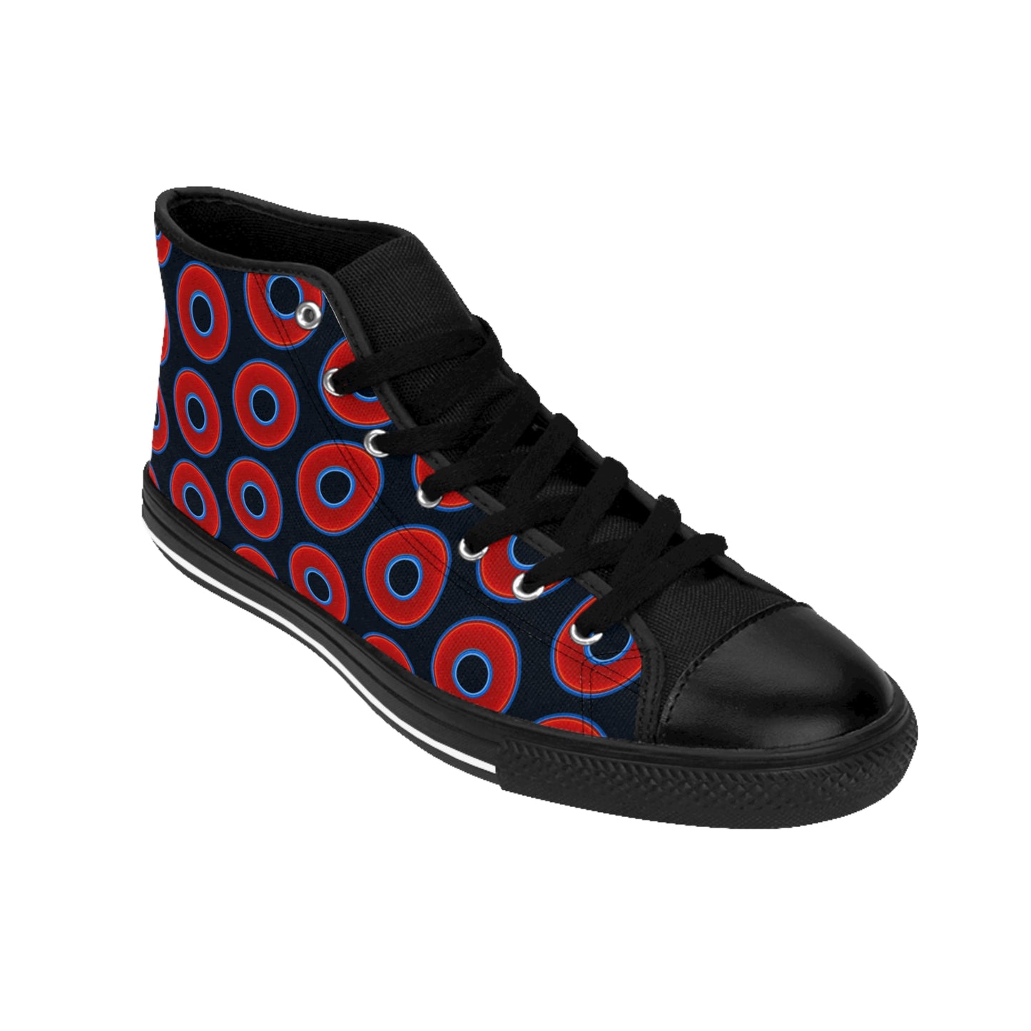 Cushiony Convectors - High Tops - red vivid donuts w/blue charcoal background