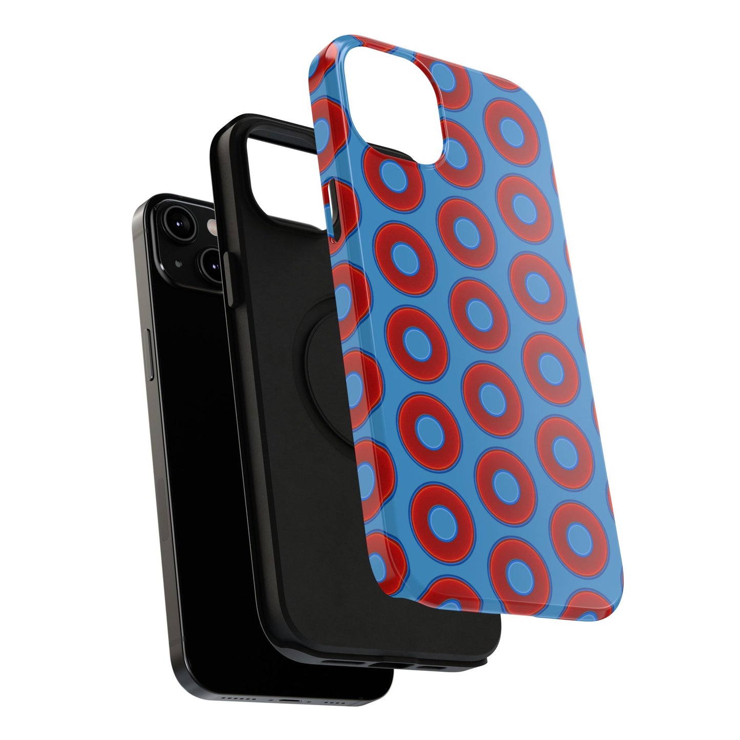 Impact-Resistant Lumpy Donut Case - red vivid donut print w/light steel blue background