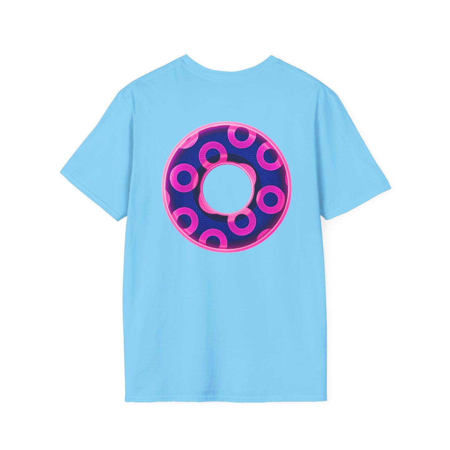 Plain Donuts/Unisex Soft-Style - "Plain Rustic Paradoxical Donuts" - hot pink/dark blue donuts