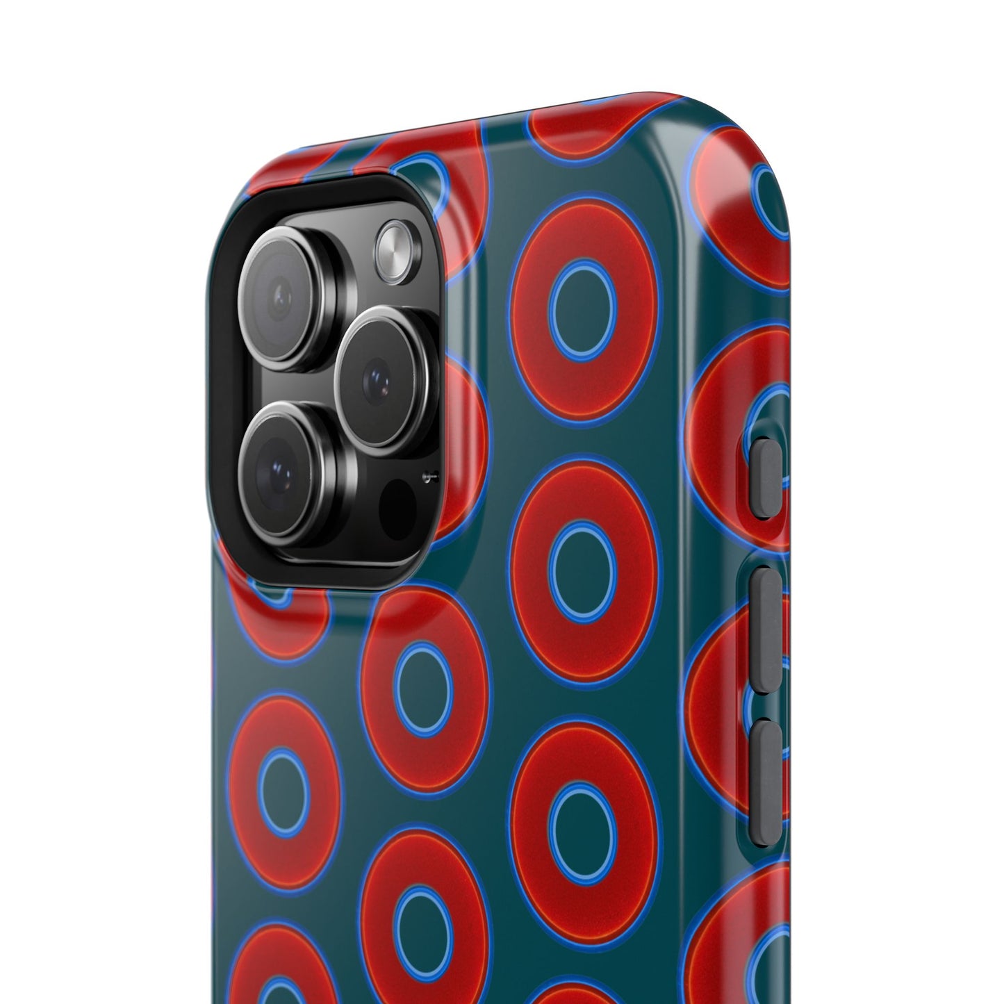 Impact-Resistant Lumpy Donut Case - red vivid donut print w/midnight green background