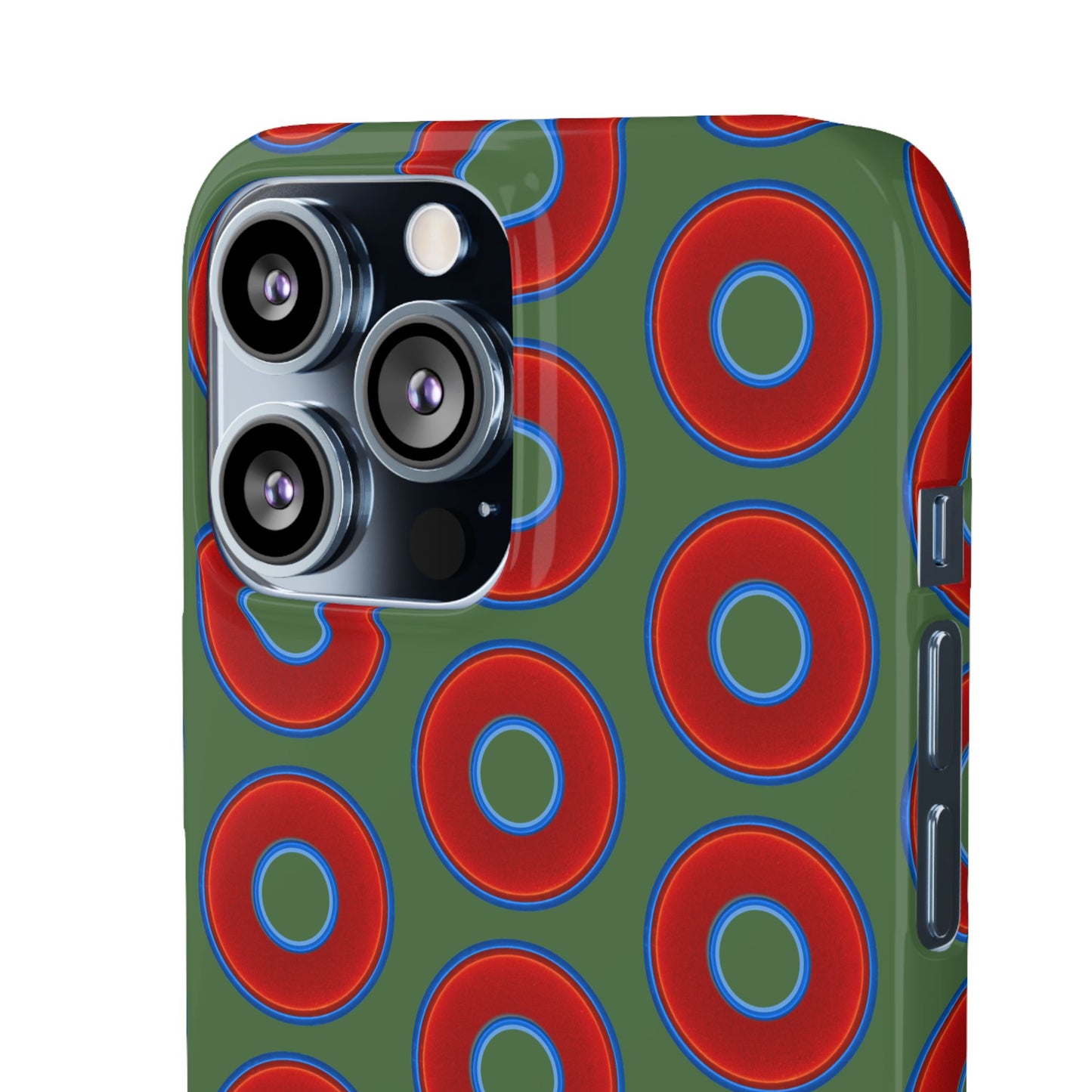 Lumpy Donut Snap Case - red vivid donut print w/dark green background