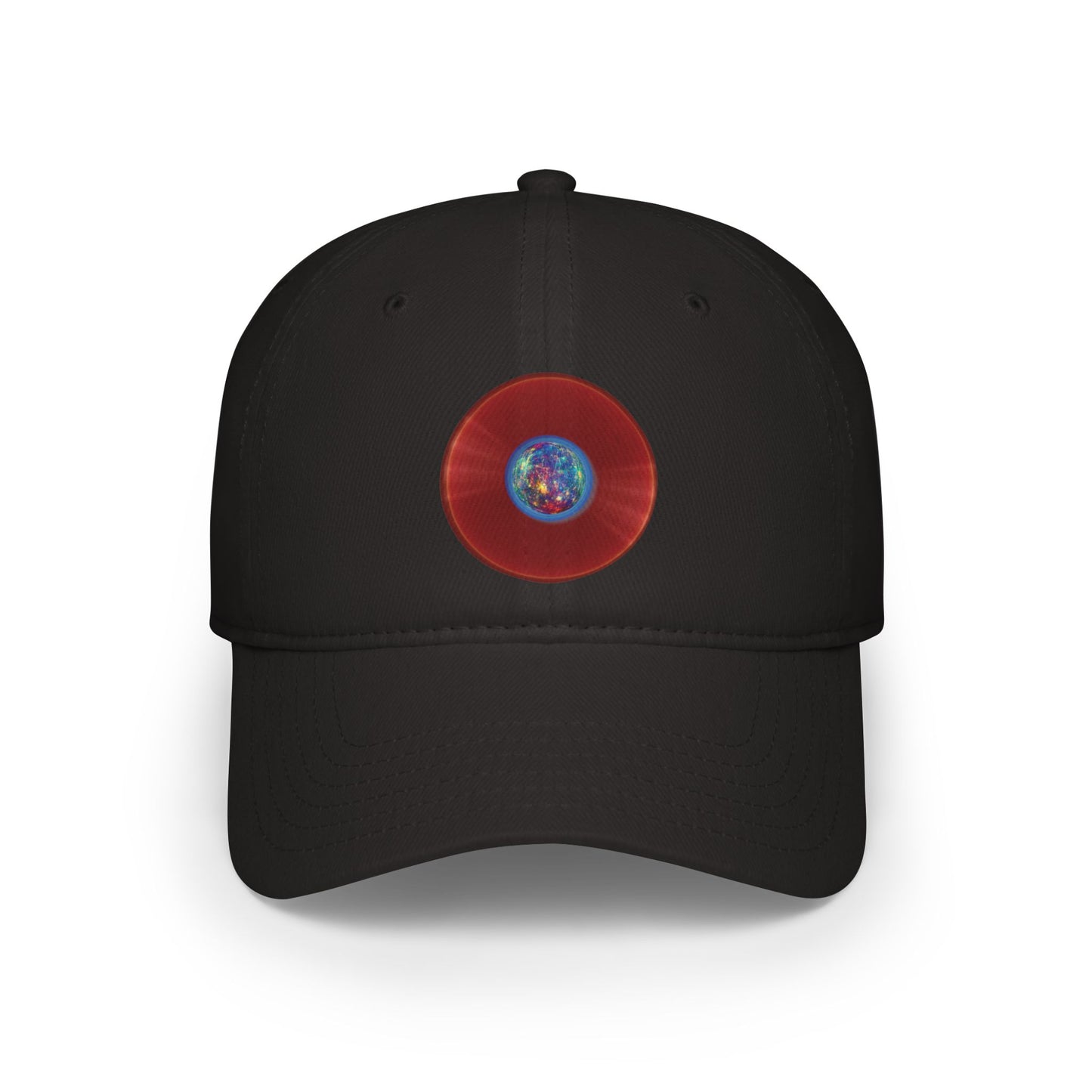 Lumpy Donut Baseball Cap - "Donut of the Gods" - variant 1 - vivid red record donut w/