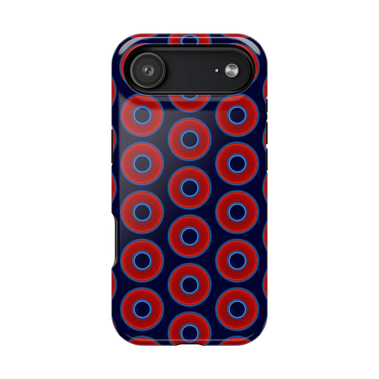 Impact-Resistant Lumpy Donut Case - red vivid donut print w/dark navy blue background