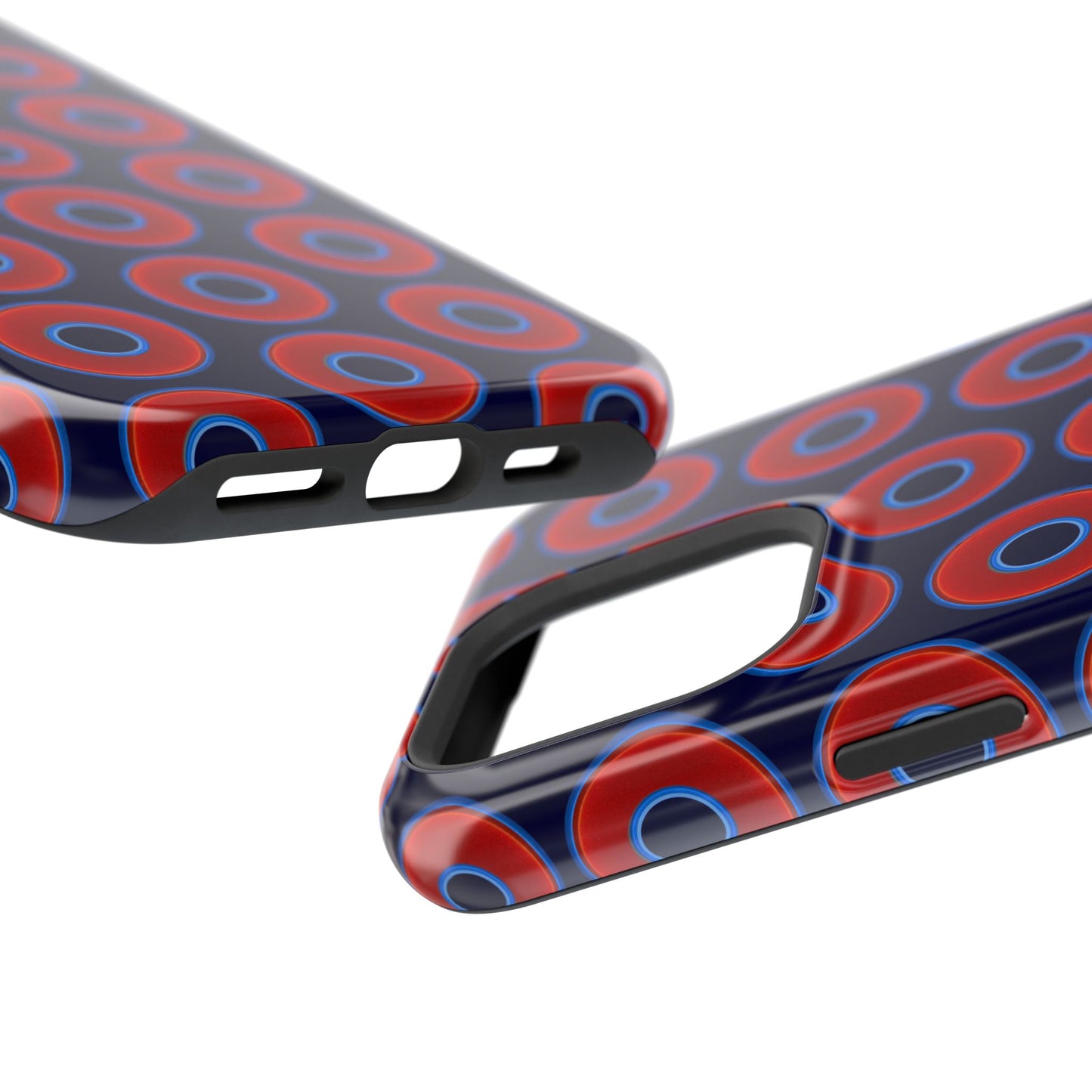 Impact-Resistant Lumpy Donut Case - red vivid donut print w/midnight blue background