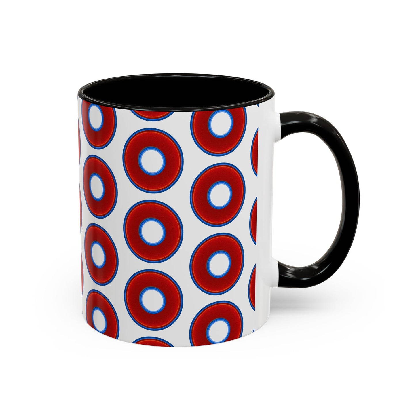 Lump's Grumpy Coffee Mug - vivid red donuts w/white background